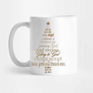 Christmas Tree Word Art Design Featuring Luke 2:13-14 Gold Mug